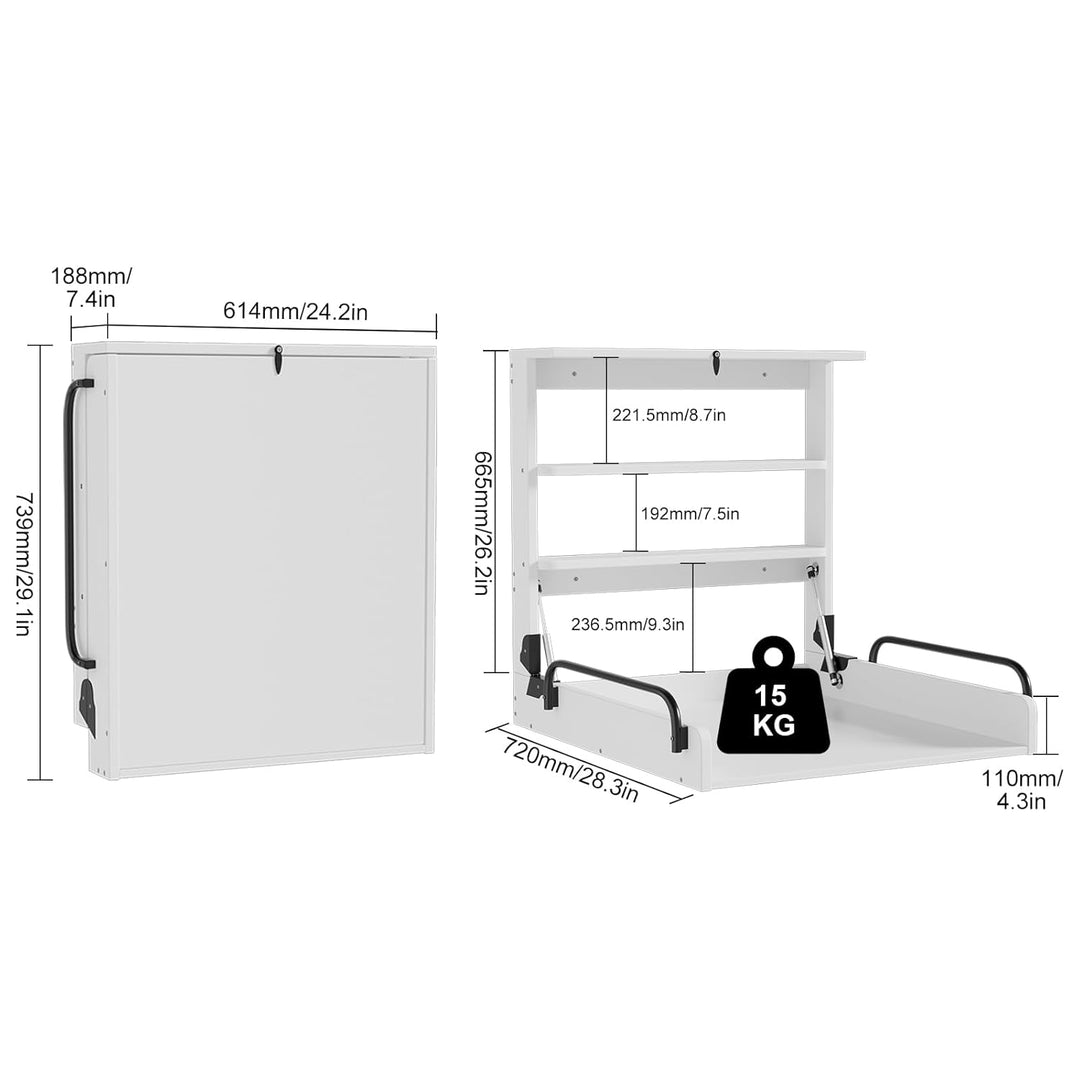 MSFE Wickelkommode Wickeltisch Klappbar, Baby Changing Table Wandwickeltisch mit 3 Regalfächern, Wic
