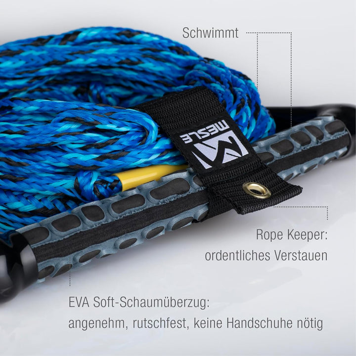 Mesle Wasserski und Wakeboard-Leine Ergo, Länge 23m Zug-Seil mit Hantel Griff blau, blau