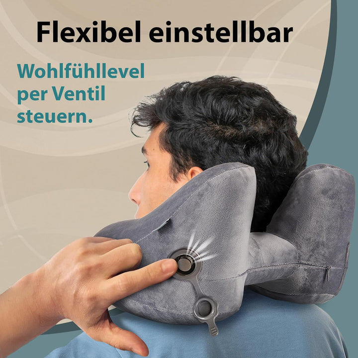 Nackenkissen aufblasbar von FLOWZOOM - aufblasbares Nackenhörnchen für Reisen in Flugzeug, Auto, Zug