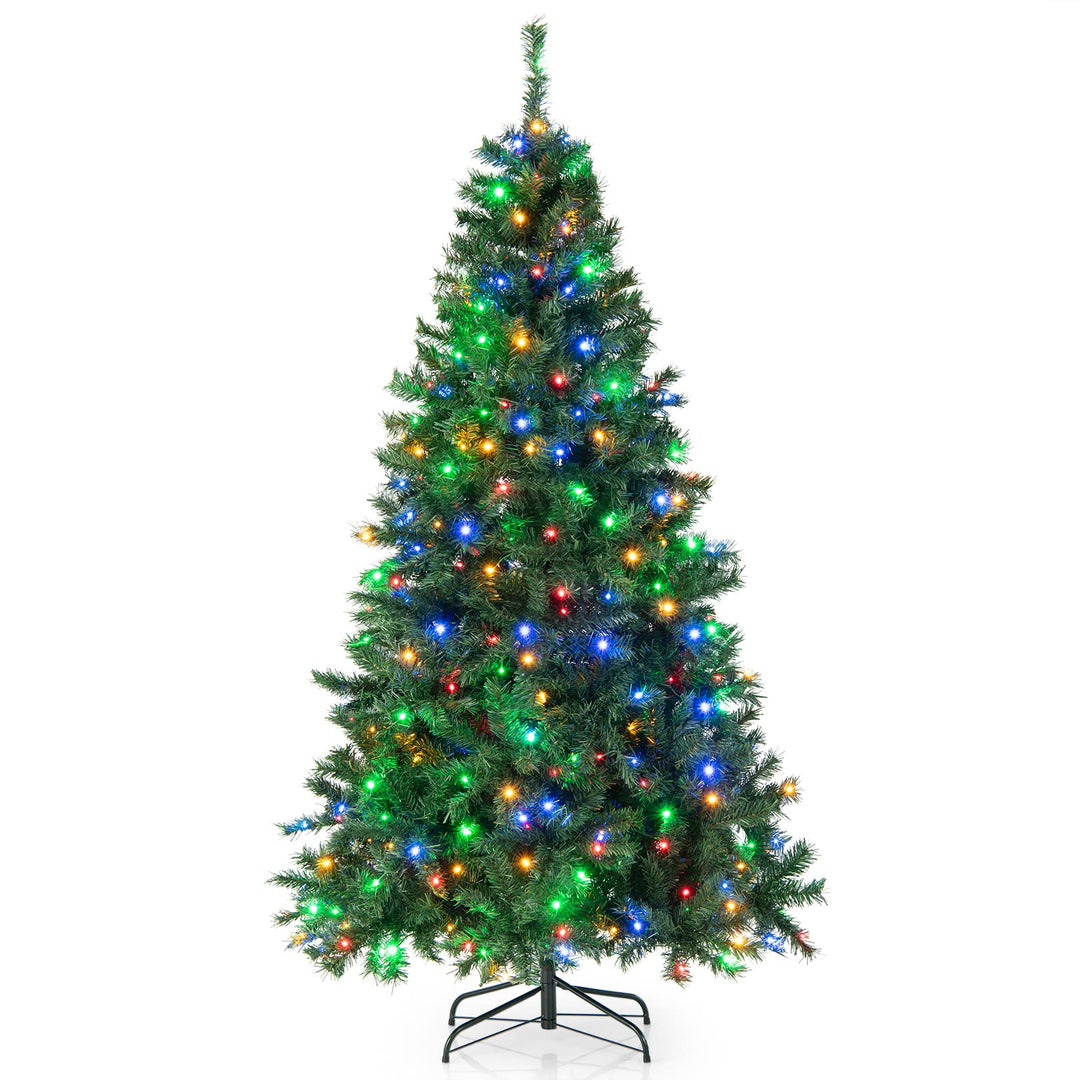 COSTWAY 180cm/210cm Künstlicher Weihnachtsbaum, Beleuchteter Tannenbaum mit farbigen LEDs &amp; Metallst
