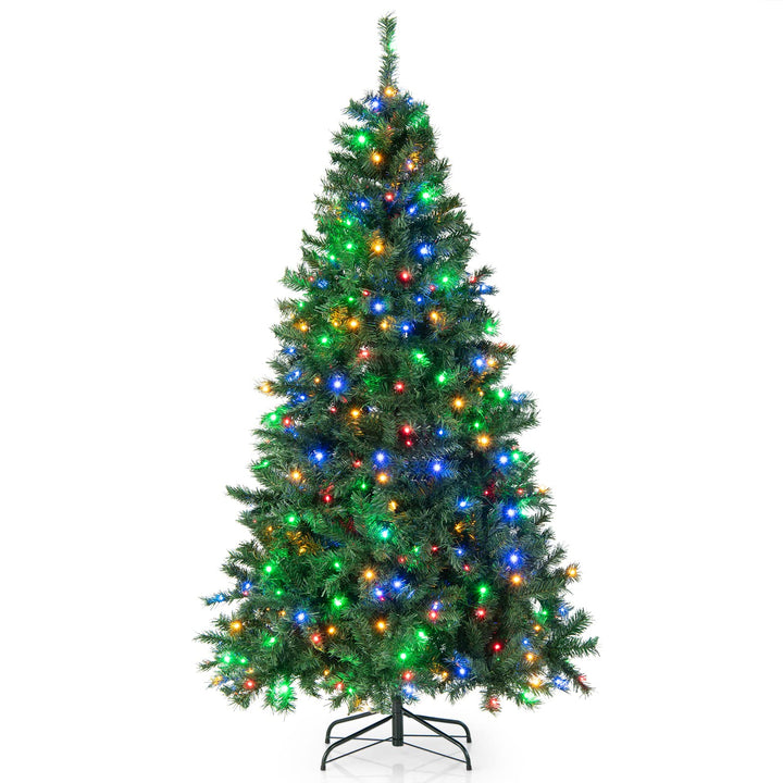 COSTWAY 180cm/210cm Künstlicher Weihnachtsbaum, Beleuchteter Tannenbaum mit farbigen LEDs &amp; Metallst