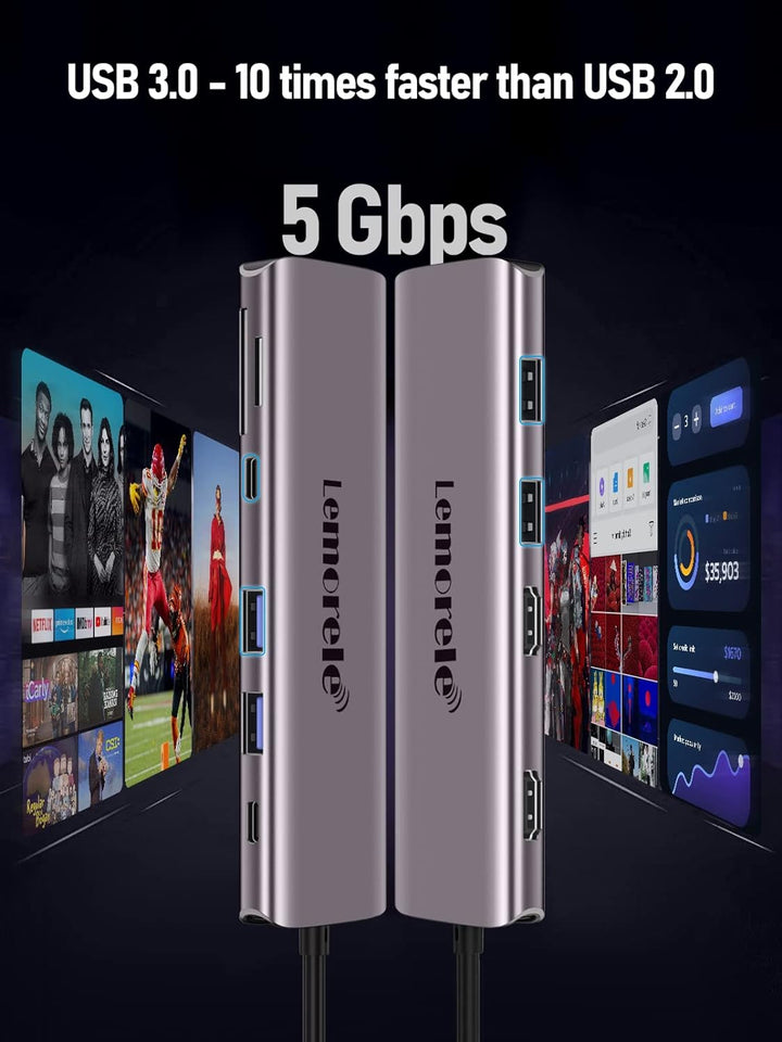 USB C Docking Station, Lemorele 10 in 1 USB C Aluminium Gehäuse Adapter mit Dual HDMI 4K,4 USB 3.0/U