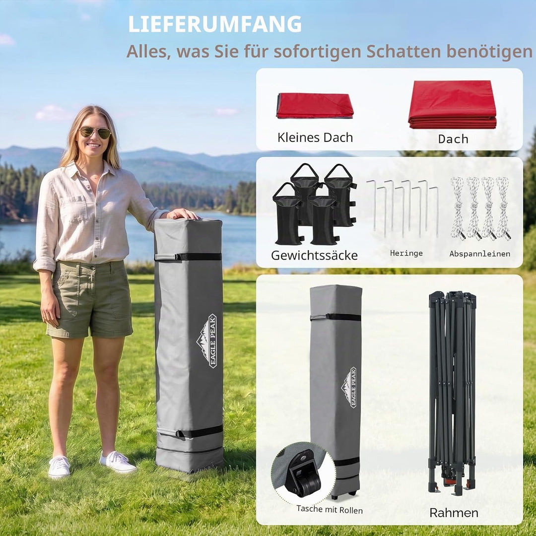 EAGLE PEAK Schräge Beine Faltbar Pavillon 4x4m Wasserdicht Camping Pop-up Faltpavillon mit Seitentei