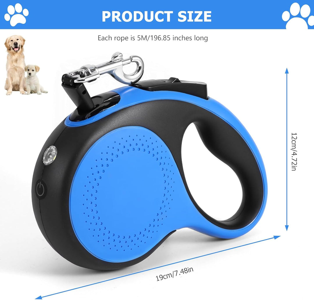 Hundeleine 5m, Blau 360° Verknotungsfreier Flexi Leine mit LED-Licht, Rollleinen für Hunde Einziehba