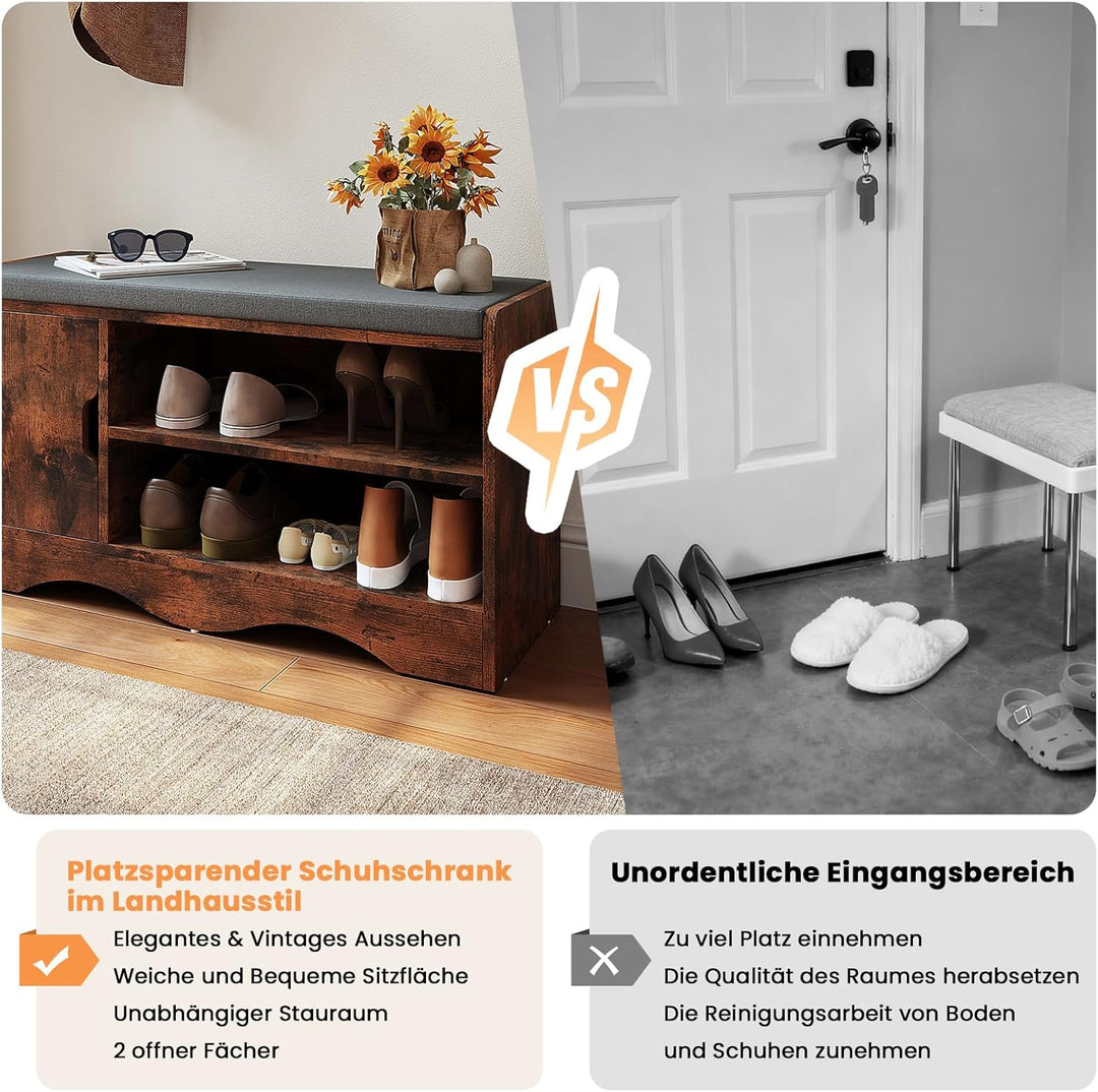 OC Orange-Casual Schuhbank, Schuhregal mit Stauraum&Sitzfläche, Schuhschrank mit 2 offene Fächern&Tü