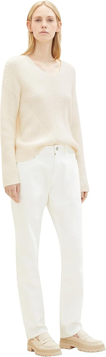 TOM TAILOR Damen Basic Pullover mit V-Ausschnitt M 10354-soft Beige Solid, M 10354-soft Beige Solid