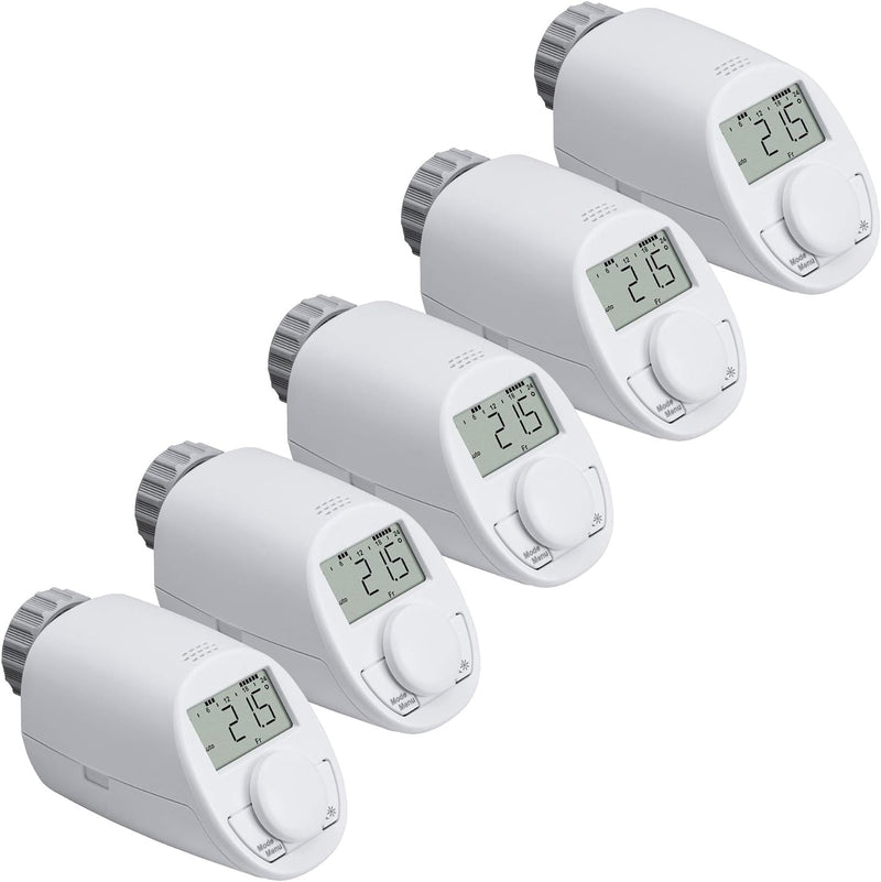 eqiva 5er Set Elektronik-Heizkörperthermostat Model N mit Boost-Funktion und leisem Kompaktgetriebe