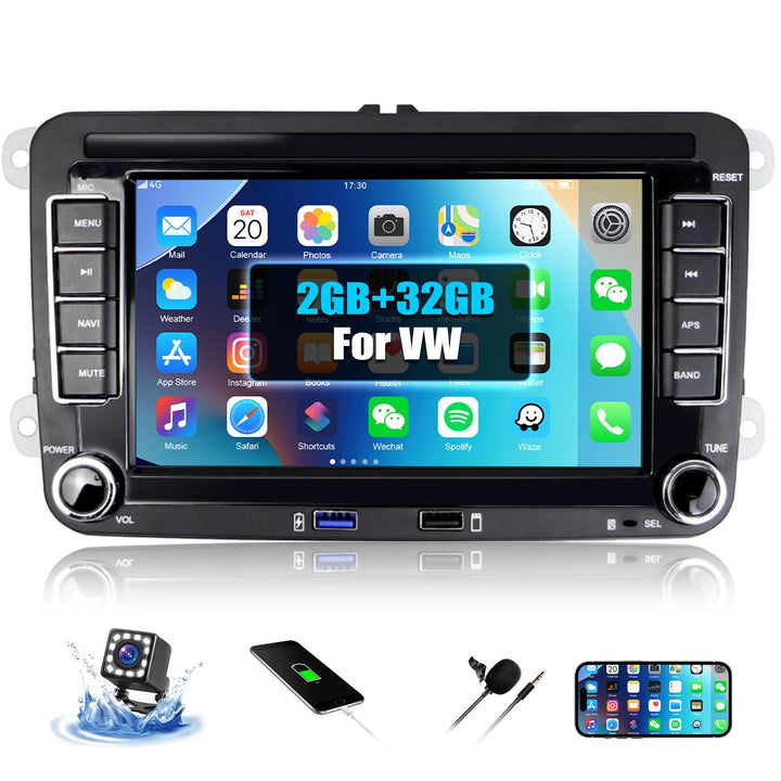 Android Autoradio für VW mit Navi Golf Polo Passat Touran, CAMECHO 7 Zoll Touchscreen Autoradio Dopp