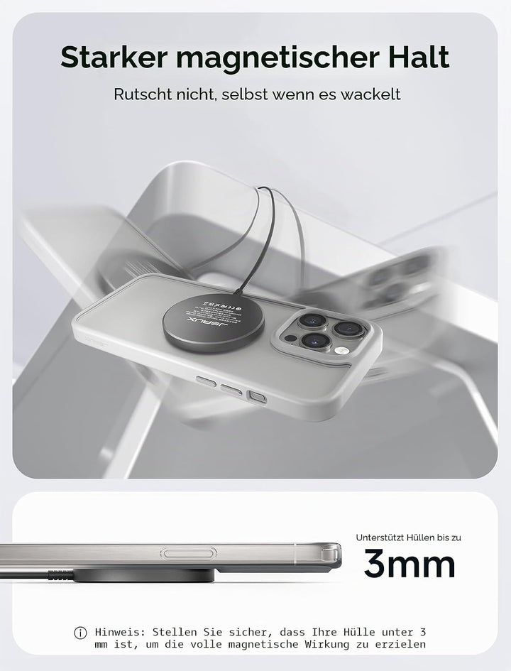 JSAUX 15W Mag-Safe Ladegerät Magnetisches Kabelloses Wireless Charger Pad Induktive Ladestation Komp