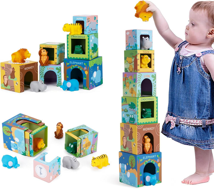 KMTJT Baby Stapelturm und Stapelwürfel ab 1 Jahr, Tier Montessori Spielzeug ab 1 2 3 Jahr, Geschenk