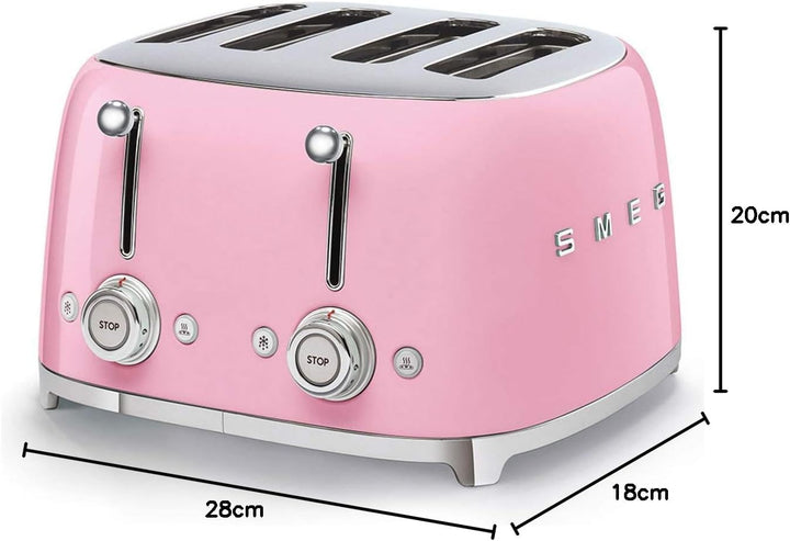 SMEG, 4-Schlitz-Toaster TSF03PKEU, 4 extra breite Toastschlitze, 2 x 6 Röstgradstufen, 2 x 3 Automat