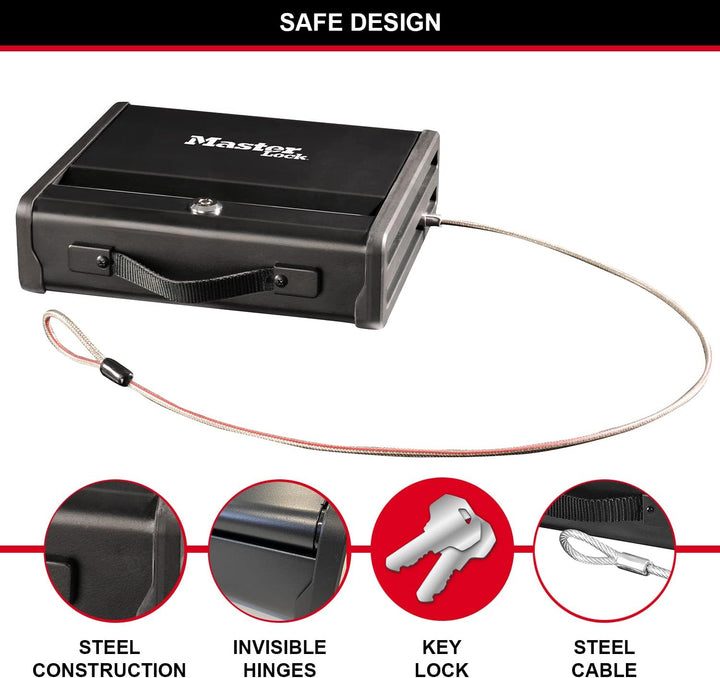 Master Lock Kompakt Tresor mit Schlüssel und Kabel, Ideal für Scheckbücher, Schmuck, Ausweise und me