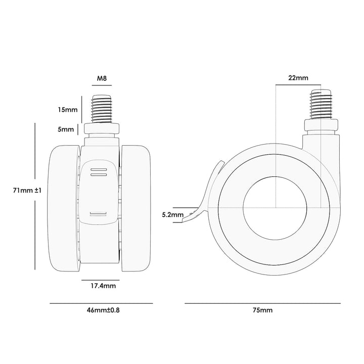 FITUEYES DESIGN Rollen 4er Set bis 80kg belastbar Lenkrollen mit Bremse M8 Gewinde für Möbel und Ger