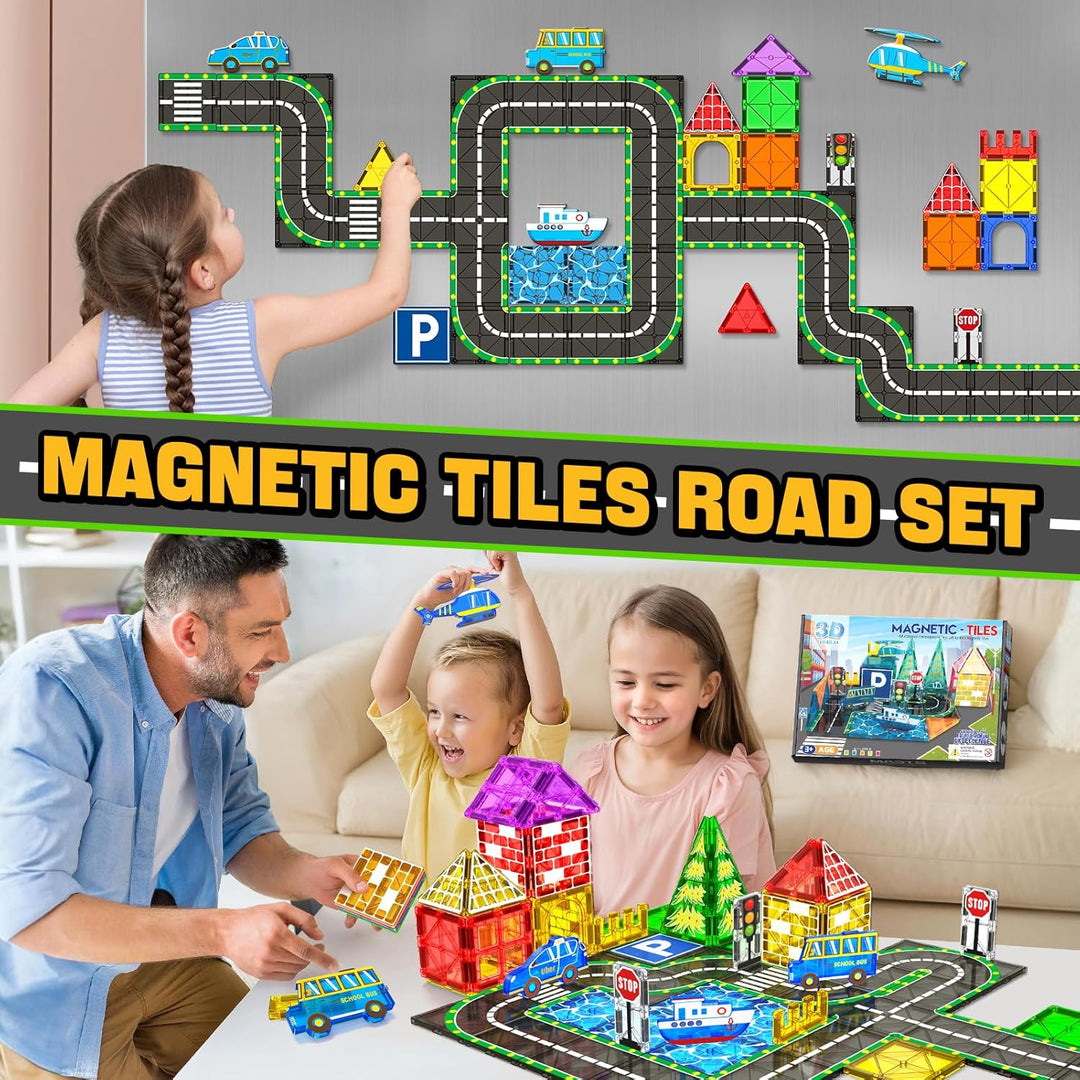 Magnetische Bausteine Strassen-Set mit Auto Magnetspiel Magnete Kinder Ausfahrbarem Magnetbausteine