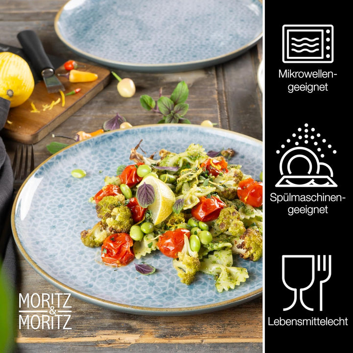 Moritz & Moritz TERRA 6-tlg Dinner Teller Set - Ø 27 cm - Mediterrane Teller in strahlendem Azurblau