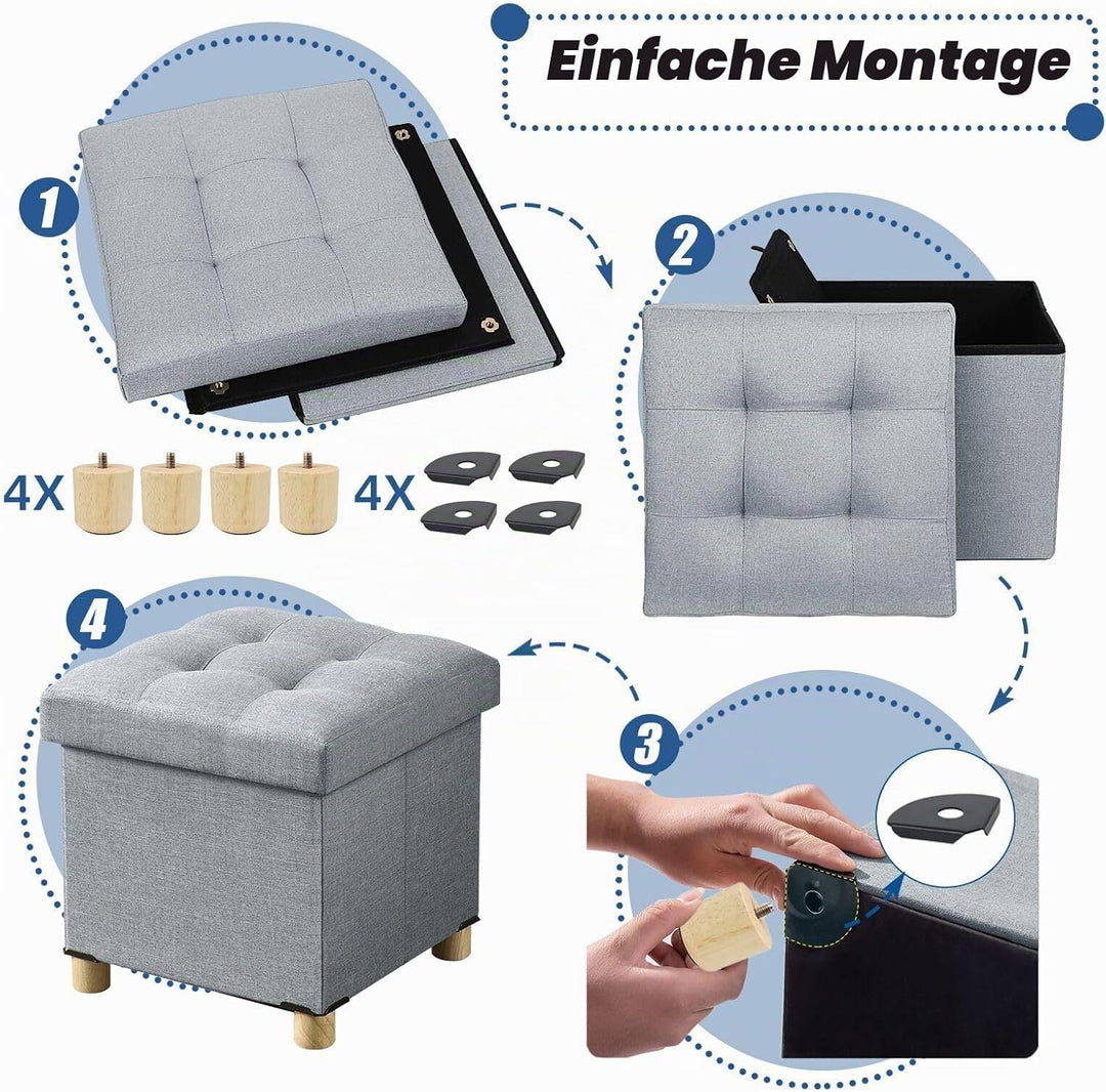 BRIAN & DANY Sitztruhe Sitzhocker Fusshocker mit Stauraum und Deckel mit Holzfüssen, 38 x 38 x 38 cm