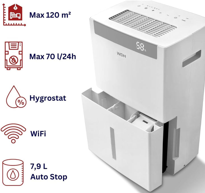 Aktobis Luftentfeuchter, Bautrockner WDH-870FW (bis 70 L/T + Digital + WLAN) bis 70 L/T + WLAN, bis