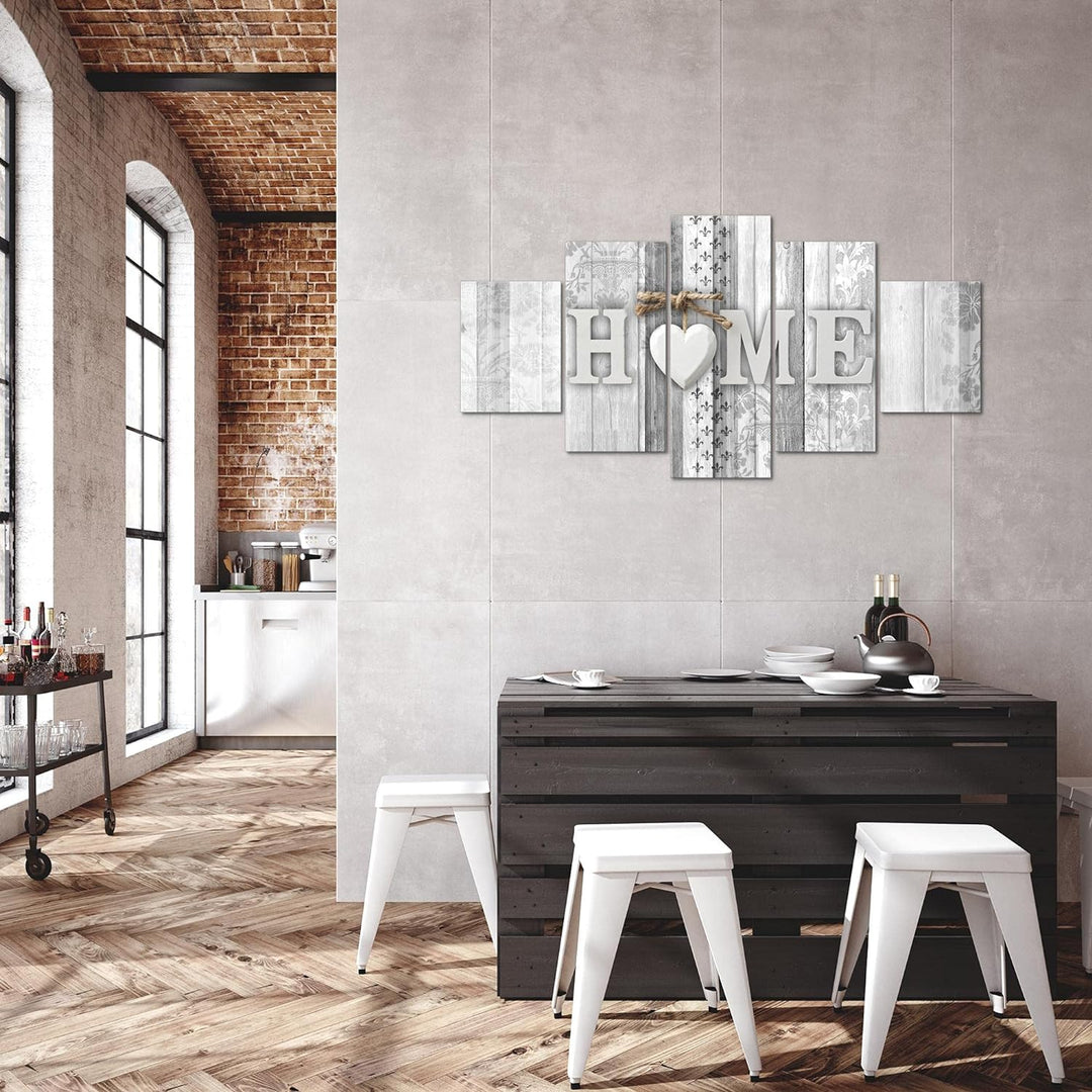 Runa Art Bild Wohnzimmer Home Holzoptik 5 Teilig Landhausstil Schwarz Weiss Wandbilder auf Vlies Lei