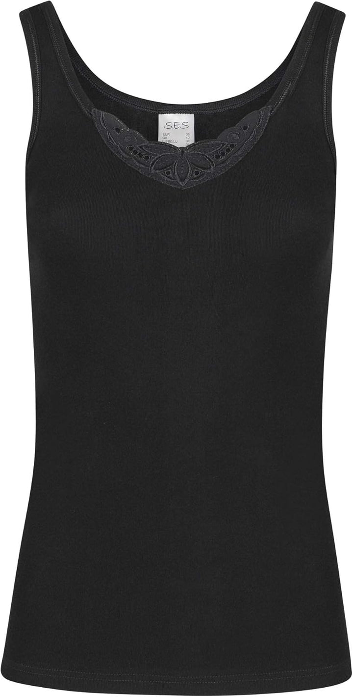 SES Top mit Spitze Damen 3er-Pack 34-52 aus 100% Baumwolle/Damen Unterhemden mit Spitze & weicher Fe