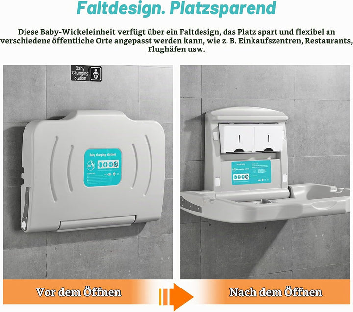 Modundry Baby wickeln Wickeltisch Horizontal Wandmontage Klappbar für Einkaufszentrum, Bahnhof, Kind