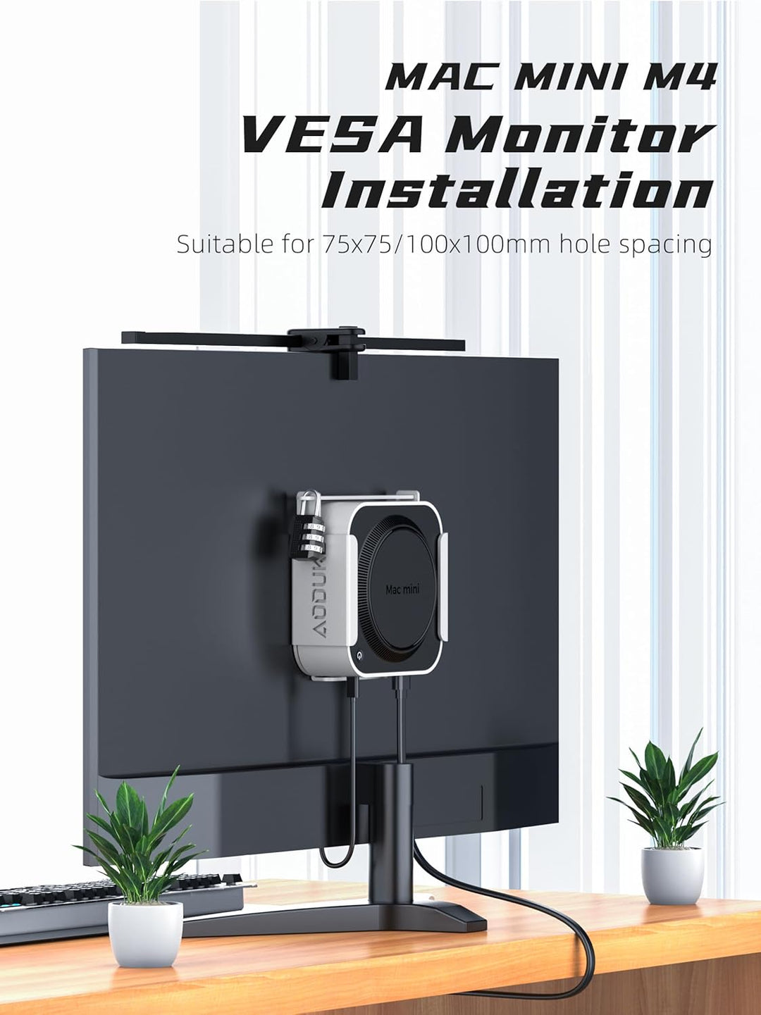 Aluminum Alloy 2024 Mac Mini M4 with Combination Lock Security Bracket, Compatible with VESA Hole Mo