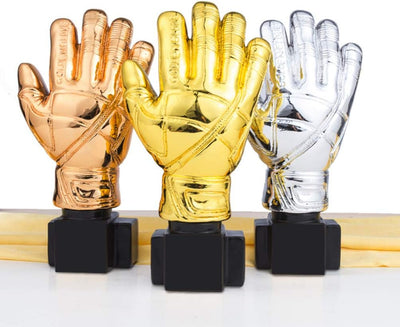 HOMSFOU Gold Award- Troph?e mit Basis- Torhüter- Plattieren von Harz Goalie Handschuhe Form Fussball