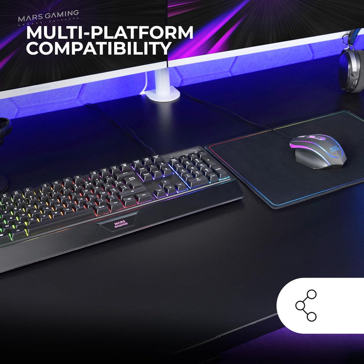 Mars Gaming MCP124, 3in1 Gaming Combo, Ergonomische H-Mech LED RGB Tastatur, RGB Maus 3200DPI HUANO