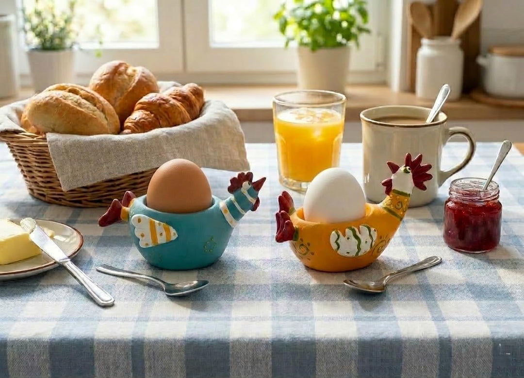 2er Set Eierbecher Huhn – Dekorative Eierhalter aus Polyresin – Lustige Hühner-Figuren für Frühstück