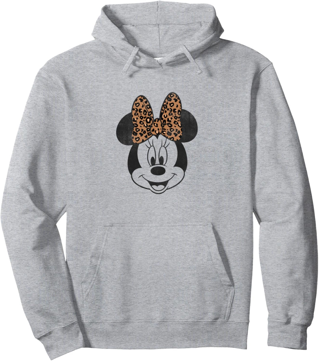 Disney Minnie Mouse Distressed Vintage Leopard Bow Face Pullover Hoodie