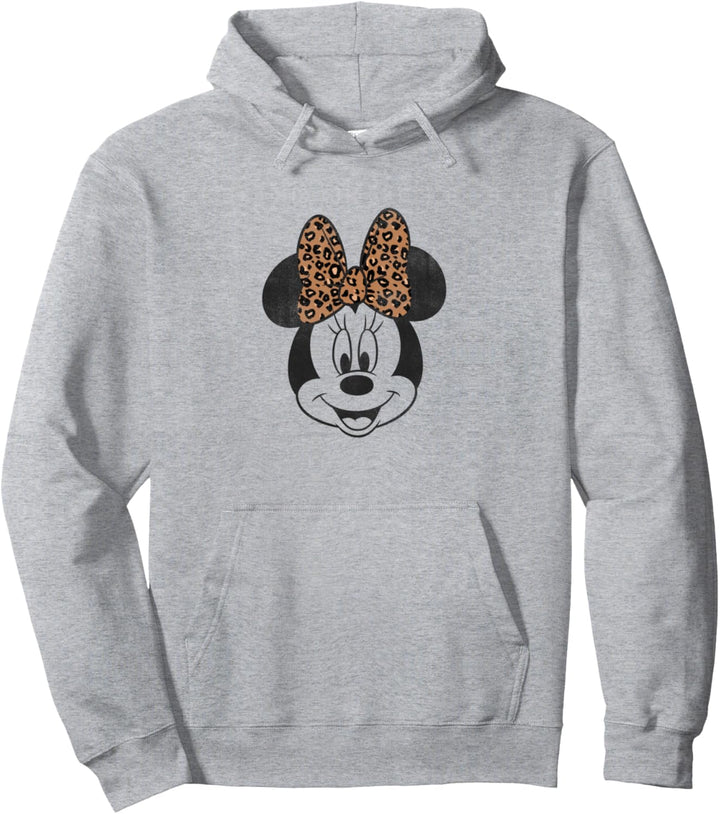 Disney Minnie Mouse Distressed Vintage Leopard Bow Face Pullover Hoodie