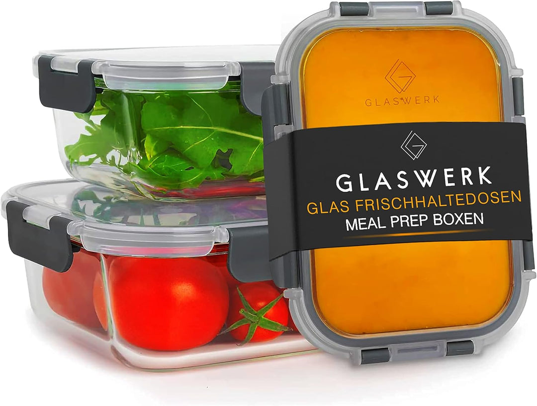 GLASWERK Meal Prep Boxen 3 Stück (640,1040, 1520 ml), Glasbehälter mit Deckel, Frischhaltedosen mit