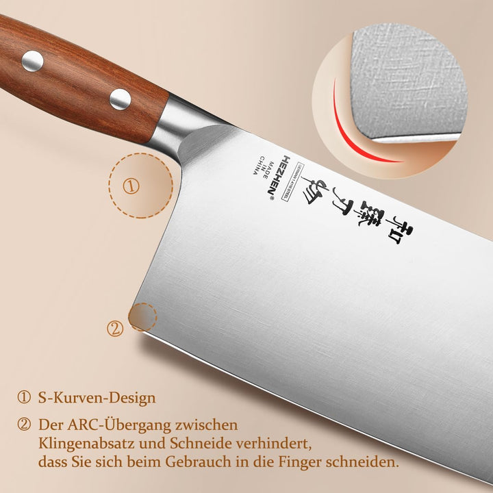 HEZHEN 18cm Hackmesser, Profi Chinesisches Kochmesser, German Stahl Scharf Küchenmesser, Gemüse Flei