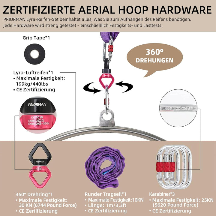 Lyra Hoop Aerial Hoop Set mit Aufhängung Hardware Single Edelstahl Hoop Circus Hoop Great for Dancin