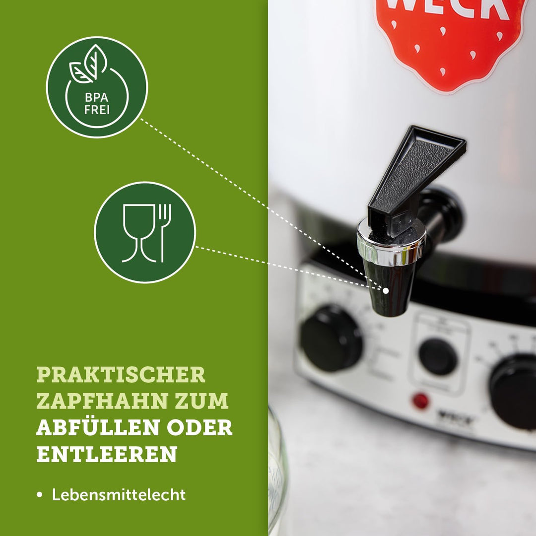 WECK Einkochautomat WAT35-A Kunststoff mit Präzisionsthermostat, Auslaufhahn & Zeitschaltuhr – 29L E