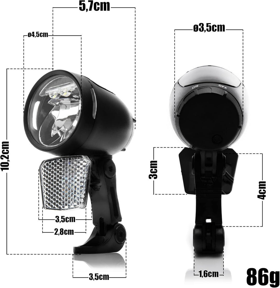 LED-Vorderlicht Frontscheinwerfer 80 Lux mit Standlicht, Taglicht und Helligkeitssensor, Schwarz