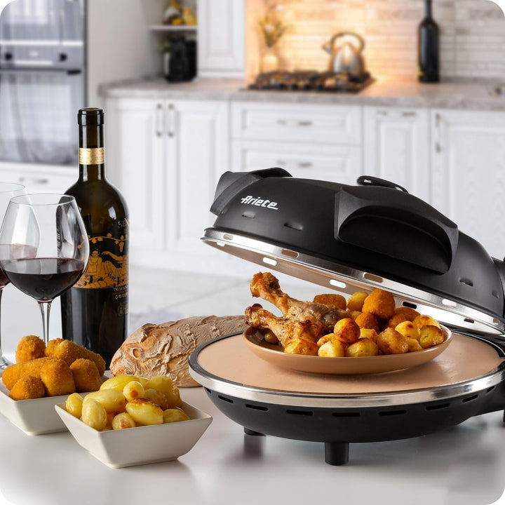 Ariete 917 Pizza in 4 Minuten, Pizzaofen, 1200 W, Schamottstein mit Antihaftbeschichtung, Höchsttemp