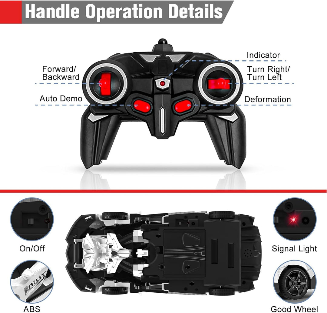 Ferngesteuertes Auto, 2 in 1 Transformator Ferngesteuerte Roboter Kinder Auto 360° Drehung RC Polize