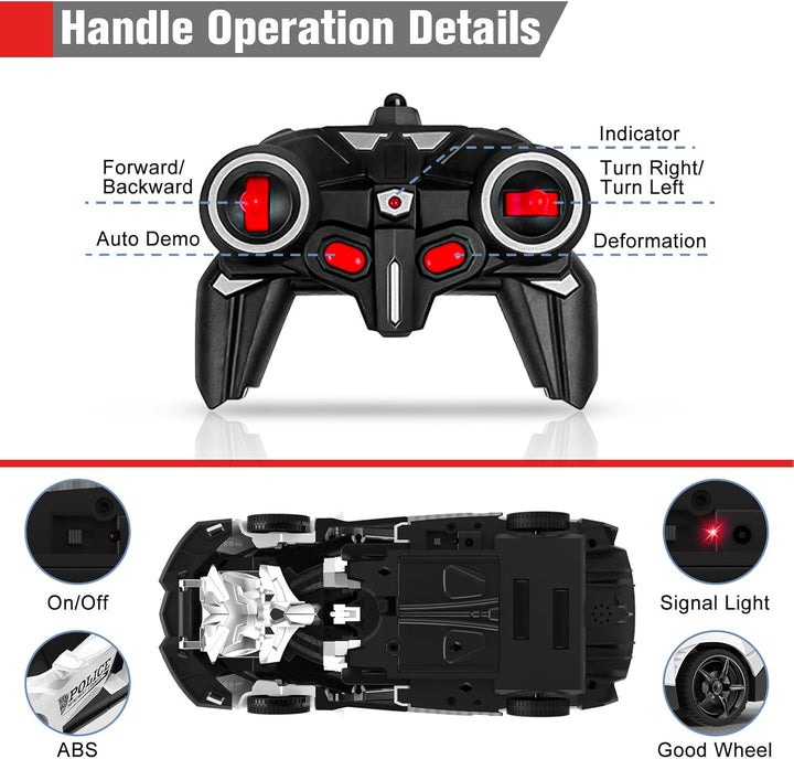 Ferngesteuertes Auto, 2 in 1 Transformator Ferngesteuerte Roboter Kinder Auto 360° Drehung RC Polize