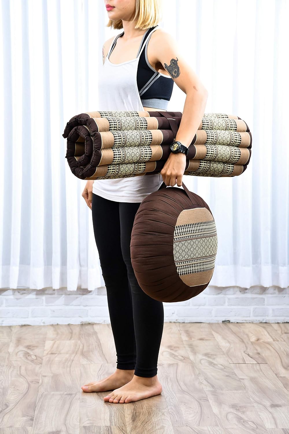 Leewadee Zabuton Meditationsmatte - Kapok Bodenkissen für Yoga, Zen &amp; Kniematte Sf10 - Braun, Sf10 -