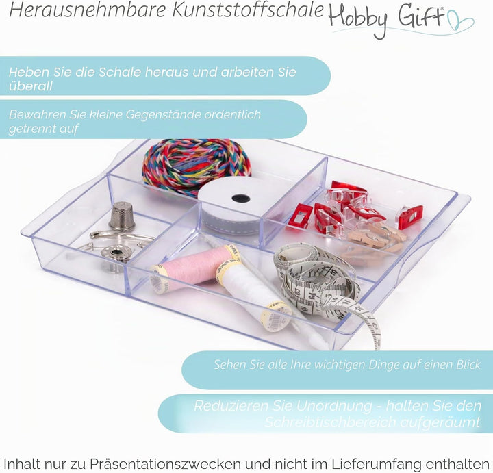 Hobby Gift Exclusive, grosse Nähbox, Bastel-Aufbewahrungsbox, Zubehörablage, Nadelkissen, PVC-Griff
