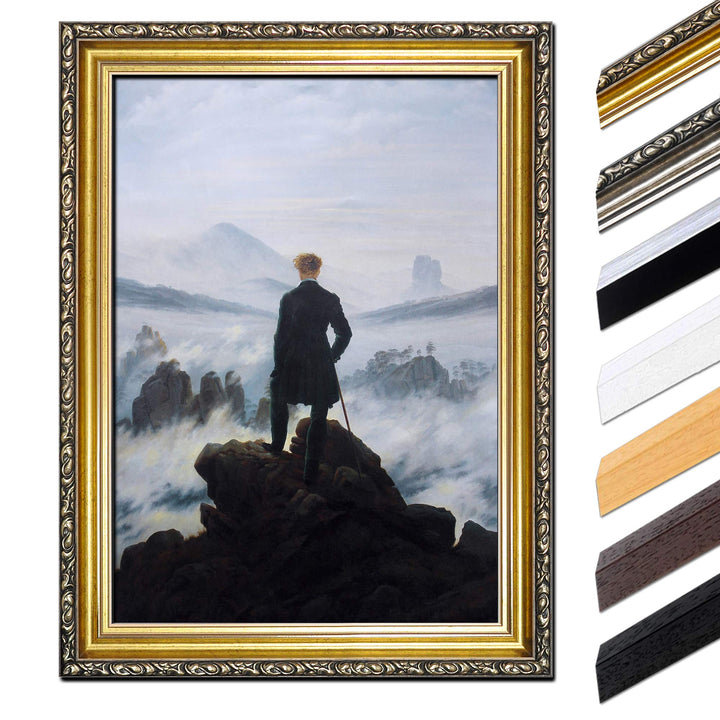 Bild mit Rahmen - Caspar David Friedrich Der Wanderer über dem Nebelmeer 60x80 cm - Gerahmtes Leinwa