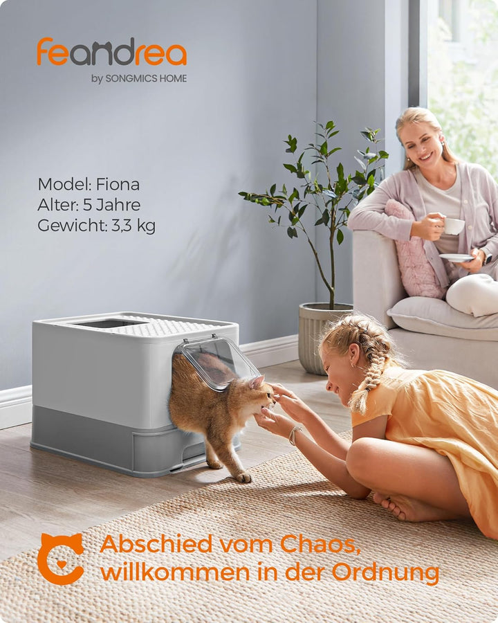 Feandrea Katzenklo, Katzentoilette, mit Deckel, ausziehbares Tablett, Schaufel, Bürste, für Katzen b