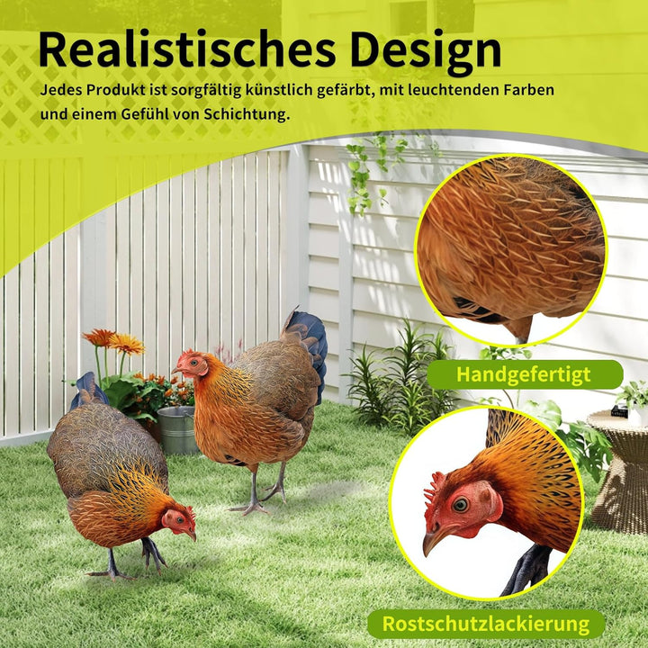 2er Set Metall Henne Gartenstecker, Gartendeko Metall Hühner Figuren für draussen, wetterfeste Handa