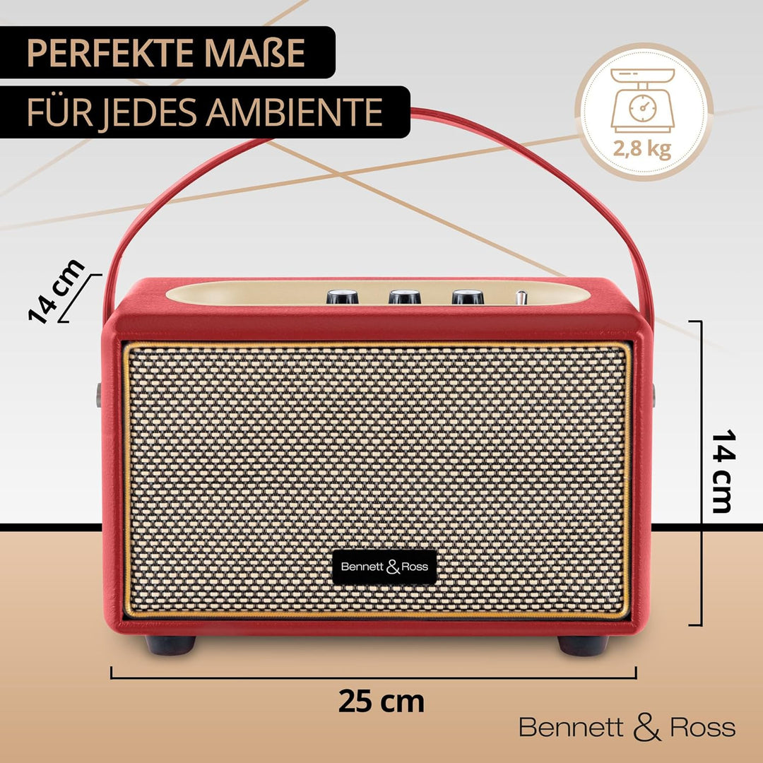 Bennett & Ross BB-820RD Blackmore Junior - Retro Bluetooth Lautsprecher in Lederoptik mit 5200 mAh A