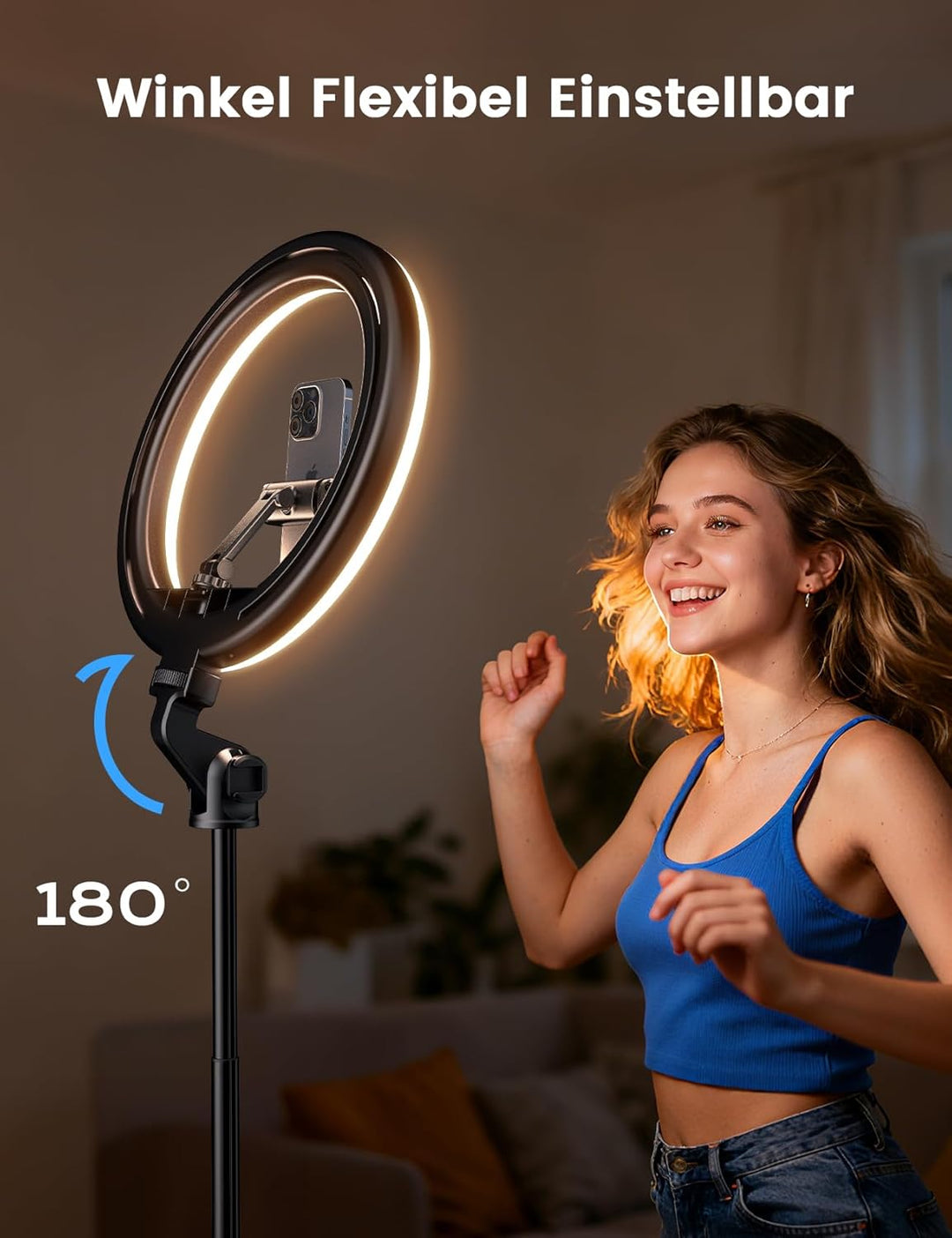 10,2" Dimmbares Ringlicht mit 192cm Hohem Aluminium-Stativ, Flimmerfreies LED-Make-up-Licht/Cold-Sho