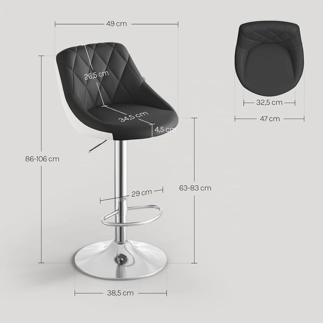 WOLTU BH30sz-2 Design 2 farbig Barhocker mit Griff 2er Set, stufenlose Höhenverstellung, verchromter