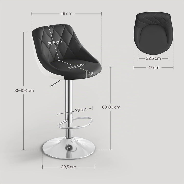 WOLTU BH30sz-2 Design 2 farbig Barhocker mit Griff 2er Set, stufenlose Höhenverstellung, verchromter