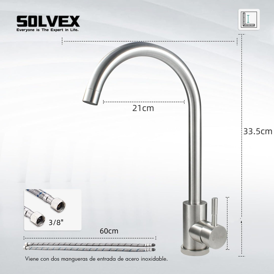 SOLVEX Küchenarmatur Mischbatterie,Wasserhahn Küche 360° Drehbar,Edelstahl Spültischarmatur mit Hohe