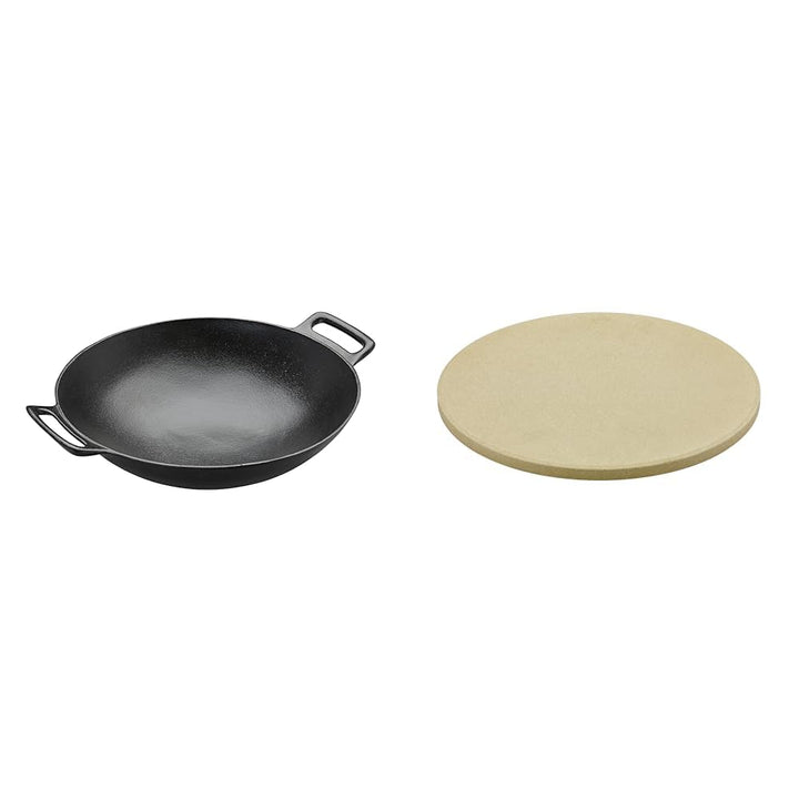 RÖSLE VARIO Wok, Hochwertiger Wok aus emailliertem Gusseisen zum scharfen Anbraten &amp; VARIO Pizzastei