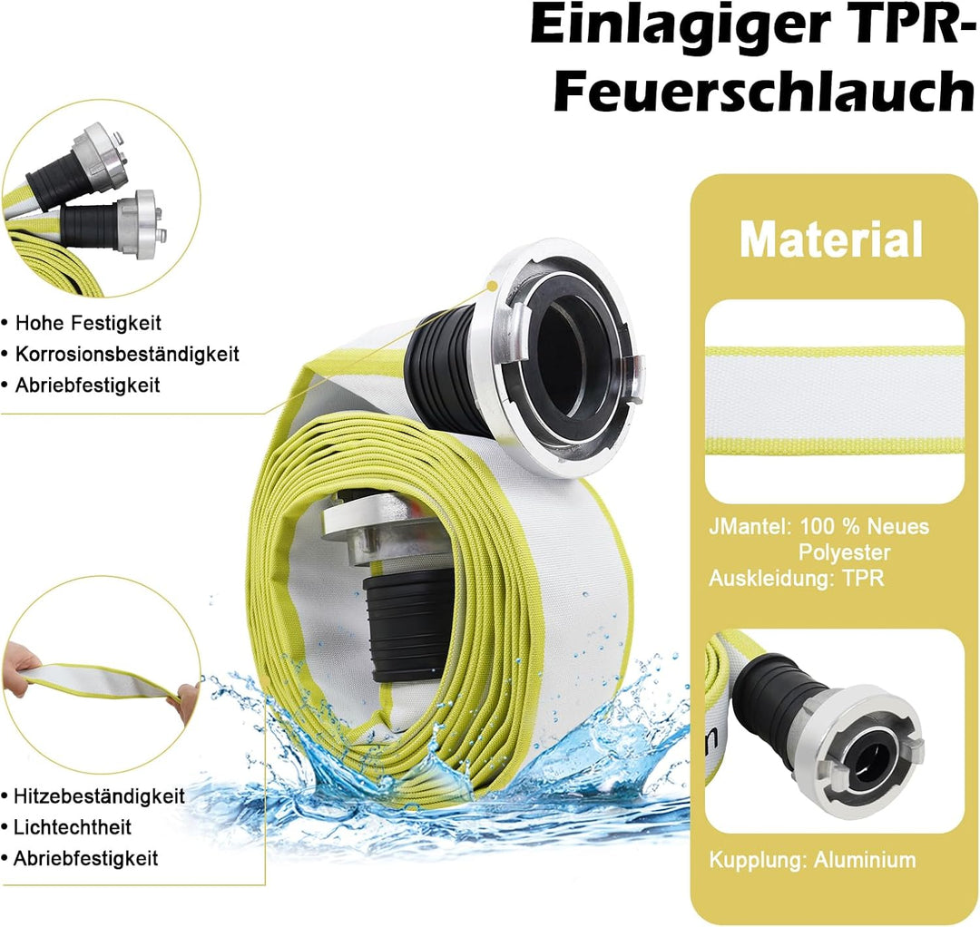 ZYfire Feuerwehrschlauch 52mm x 10m | 2 Zoll Feuerschlauch mit C-Storz Kupplung | flexibler Wassersc